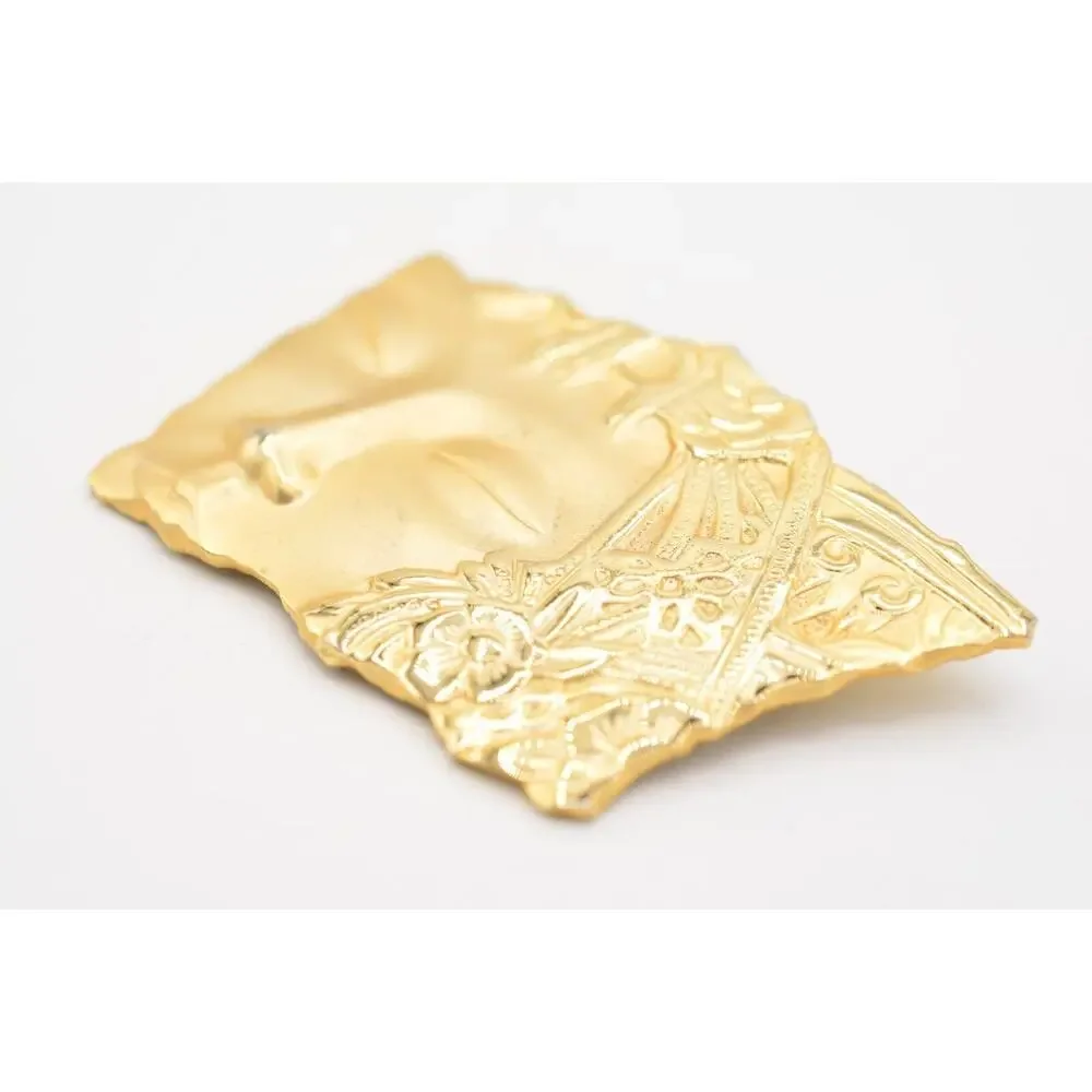 JJ Vintage Pin Brooch Asian Abstract Statue Brushed Gold Signed 1980s BinAJ